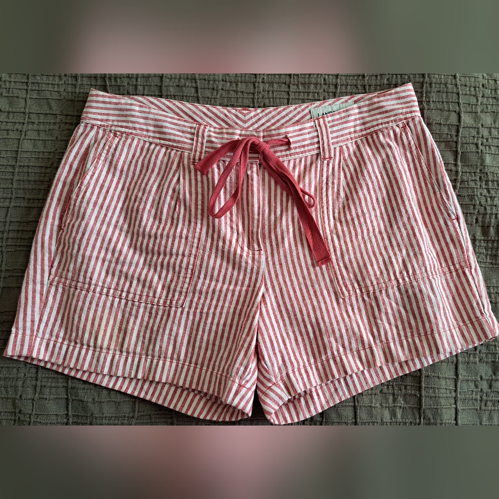 Land's End Women's Red & Ivory Linen Cotton Shorts US Size 12